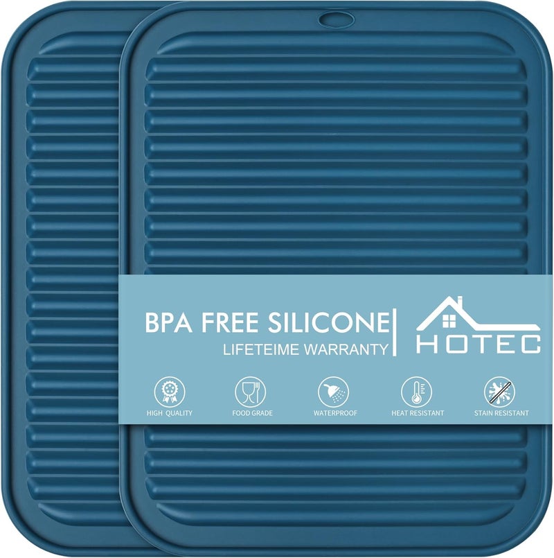 hotec BPA Free Silicone Trivets for Hot pots and Pans, 446℉ Heat Resistant for Kitchen Counter Dish Drying Mat, Set of 2 Classic Blue - Image 1