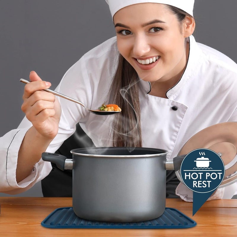 hotec BPA Free Silicone Trivets for Hot pots and Pans, 446℉ Heat Resistant for Kitchen Counter Dish Drying Mat, Set of 2 Classic Blue - Image 5