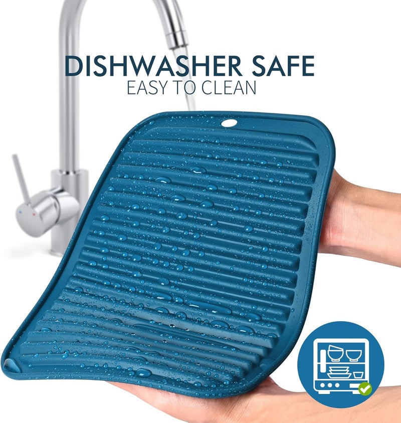 hotec BPA Free Silicone Trivets for Hot pots and Pans, 446℉ Heat Resistant for Kitchen Counter Dish Drying Mat, Set of 2 Classic Blue - Image 4