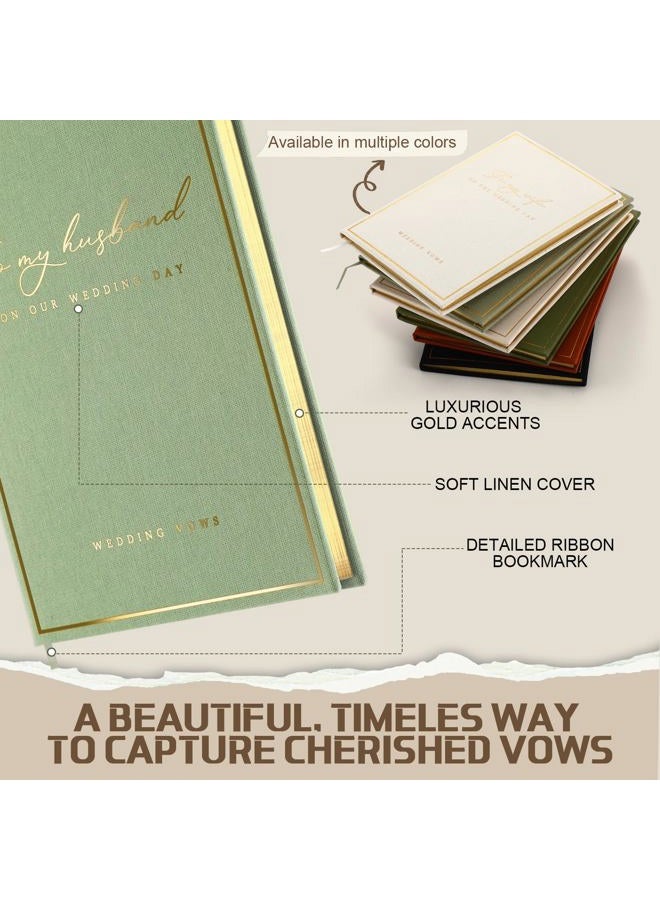 Engrowtic 2 Pcs Wedding Vow Books His and Her to Husband Wife Wedding Must Have Registry Ideas Gold Foil Lined Page Premium Engagement Gift for Guest Groom Newly Engaged Couple (Light Green-White) - Image 4