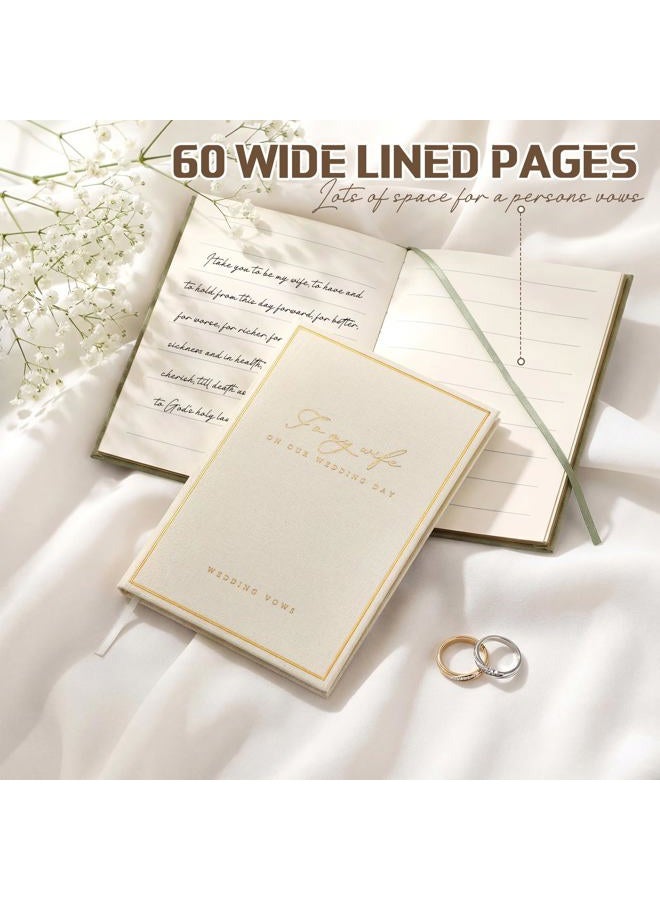 Engrowtic 2 Pcs Wedding Vow Books His and Her to Husband Wife Wedding Must Have Registry Ideas Gold Foil Lined Page Premium Engagement Gift for Guest Groom Newly Engaged Couple (Light Green-White) - Image 3