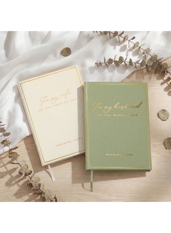 Engrowtic 2 Pcs Wedding Vow Books His and Her to Husband Wife Wedding Must Have Registry Ideas Gold Foil Lined Page Premium Engagement Gift for Guest Groom Newly Engaged Couple (Light Green-White) - Image 1