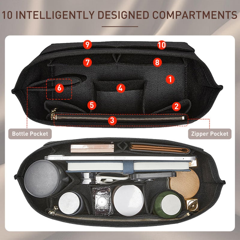 Doxo Purse Organizer Insert, Felt Bag Insert Tote Shaper Fit LV Speedy 30, Neverfull PM & Base Shaper 2pc Set (Medium-Black-Combination) - Image 4