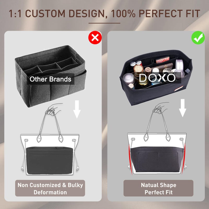 Doxo Purse Organizer Insert, Felt Bag Insert Tote Shaper Fit LV Speedy 30, Neverfull PM & Base Shaper 2pc Set (Medium-Black-Combination) - Image 5