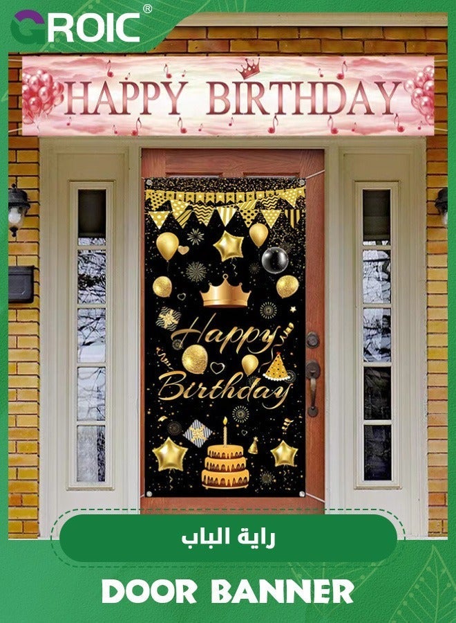 GROIC Black Gold Happy Birthday Door Banner Decorations, Cover Backdrop Party Supplies, Large Poster Sign Decor,Party Supplies - Image 3