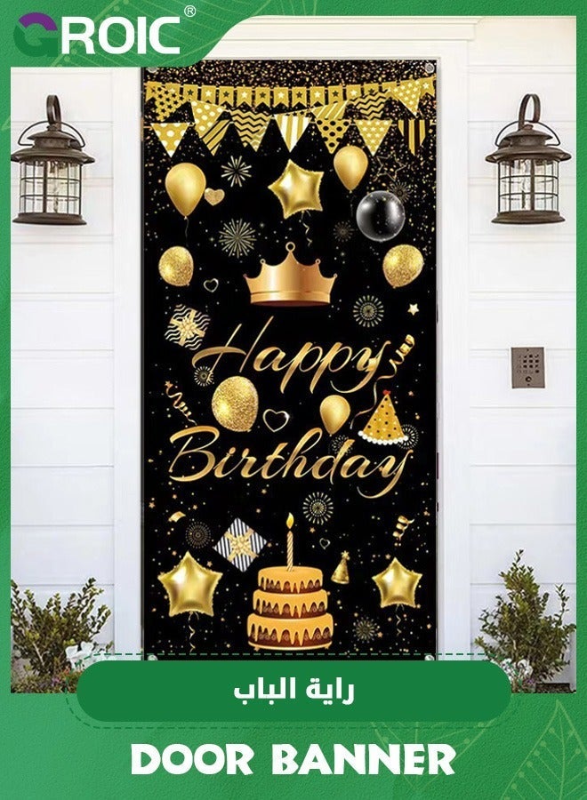 GROIC Black Gold Happy Birthday Door Banner Decorations, Cover Backdrop Party Supplies, Large Poster Sign Decor,Party Supplies - Image 2