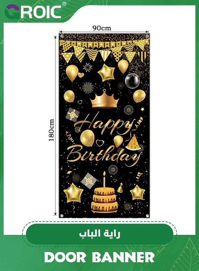 GROIC Black Gold Happy Birthday Door Banner Decorations, Cover Backdrop Party Supplies, Large Poster Sign Decor,Party Supplies - Image 5