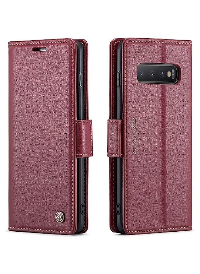 Samsung Galaxy S10+ Plus Leather Wallet Case with Magnetic Stand - Fashion Wine Red  - Image 1