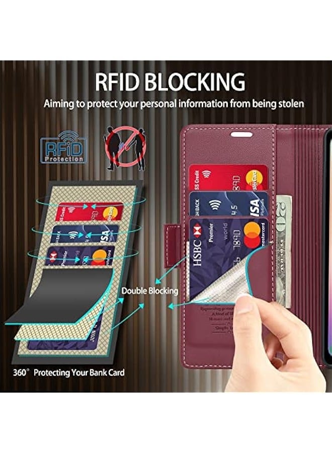 Samsung Galaxy S10+ Plus Leather Wallet Case with Magnetic Stand - Fashion Wine Red  - Image 2