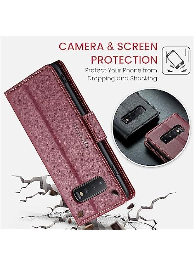 Samsung Galaxy S10+ Plus Leather Wallet Case with Magnetic Stand - Fashion Wine Red  - Image 4