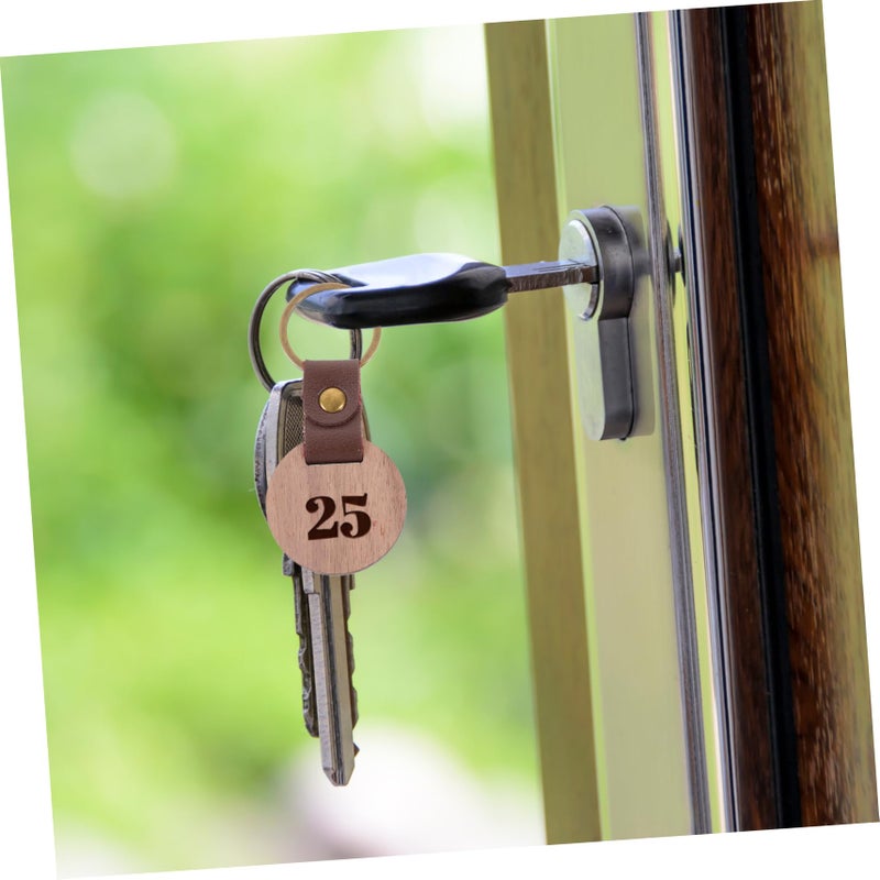 4PCS Metal Leather Keychain With Walnut Wood Circle For DIY Engraving Key Rings Craft Supplies - Image 5