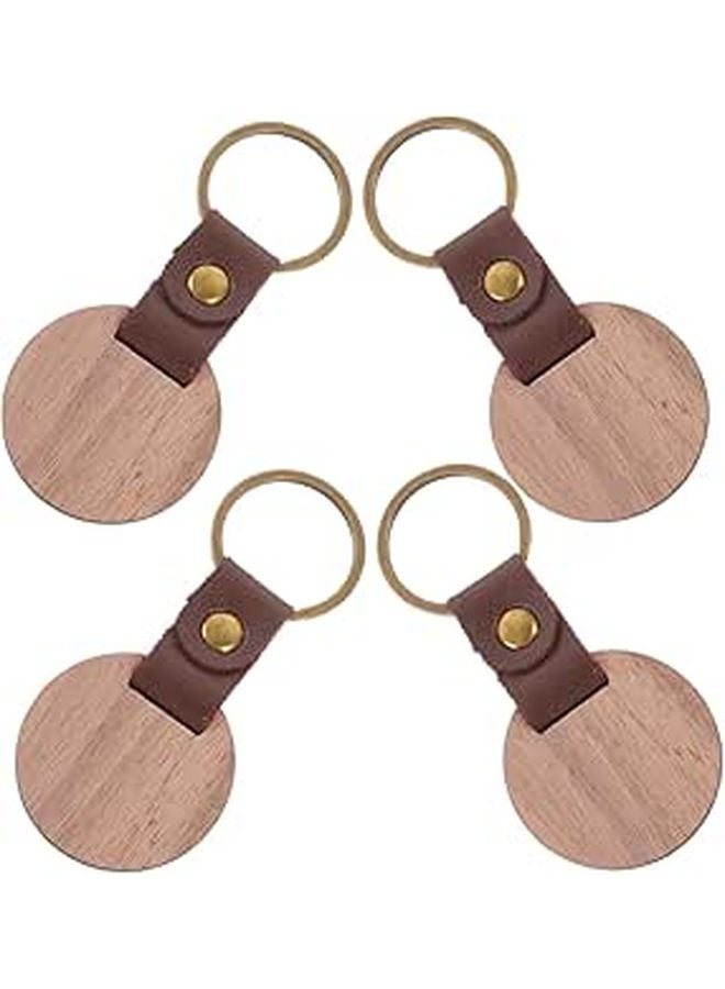 4PCS Metal Leather Keychain With Walnut Wood Circle For DIY Engraving Key Rings Craft Supplies - Image 1