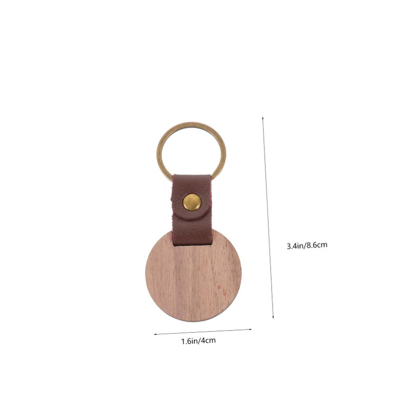 4PCS Metal Leather Keychain With Walnut Wood Circle For DIY Engraving Key Rings Craft Supplies - Image 3