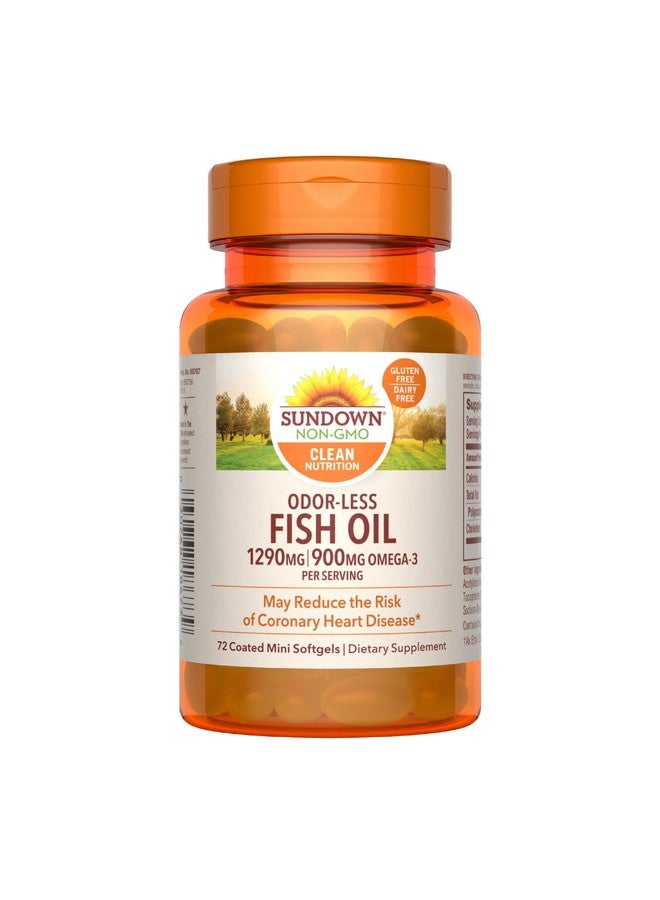 Sundown Odorless Fish Oil 1290Mg Omega 3 Dietary Supplement Supports Heart Health 72 Coated Mini Softgels - Image 1