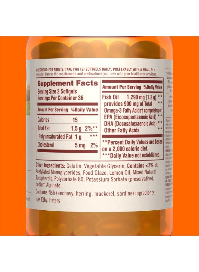 Sundown Odorless Fish Oil 1290Mg Omega 3 Dietary Supplement Supports Heart Health 72 Coated Mini Softgels - Image 4