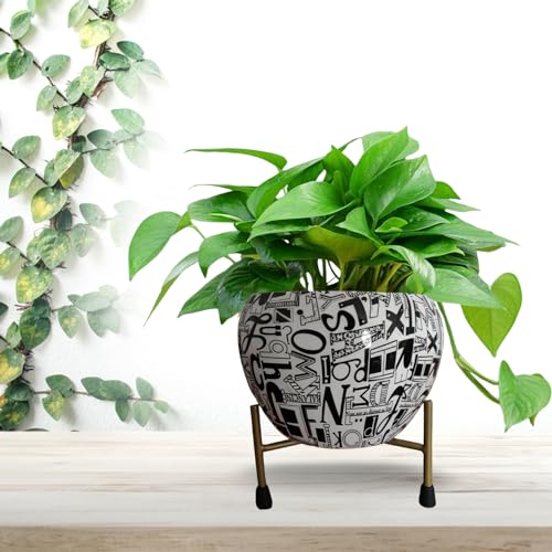 CINAGRO Metal Flower Vase Planter Pot with Iron Stand, Pots for Plants, Plant Pots for Home Decoration, Succulent Pot, Indoor Planter Balcony Garden Decor (Size: 6X6 inch) Style: Alphabet Sphere - Image 1