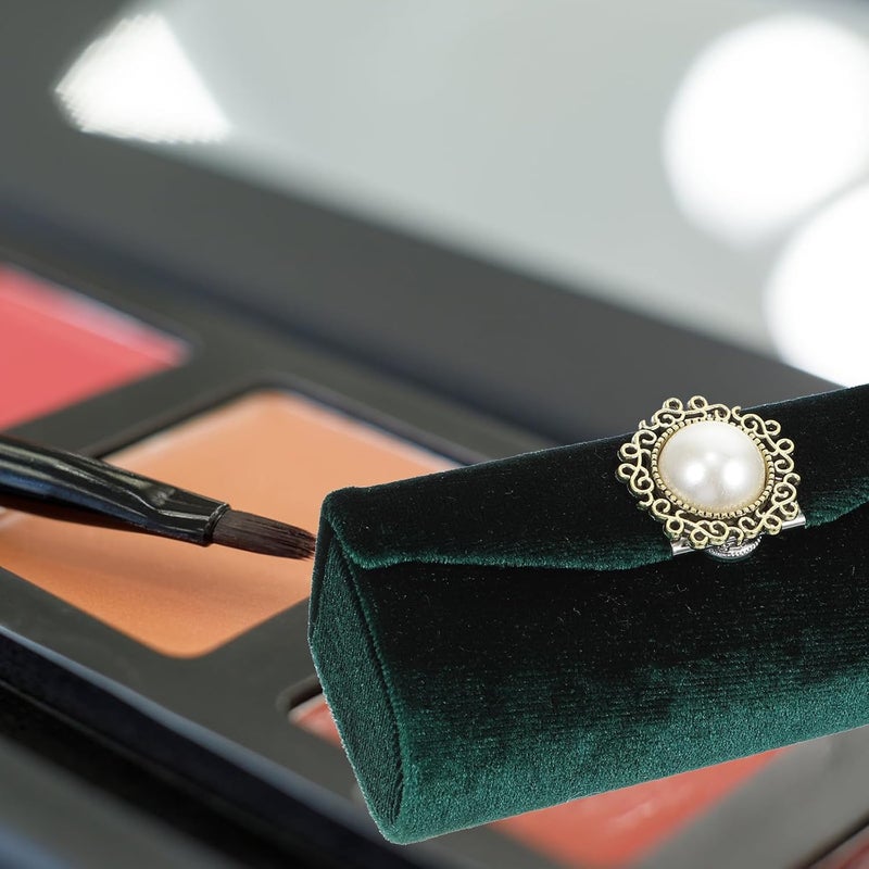 Velour Lipstick Case with Mirror Vintage Style Retro Lipstick Container for Women Portable Travel Lip Balm Holder Cosmetic Organizer - Image 4