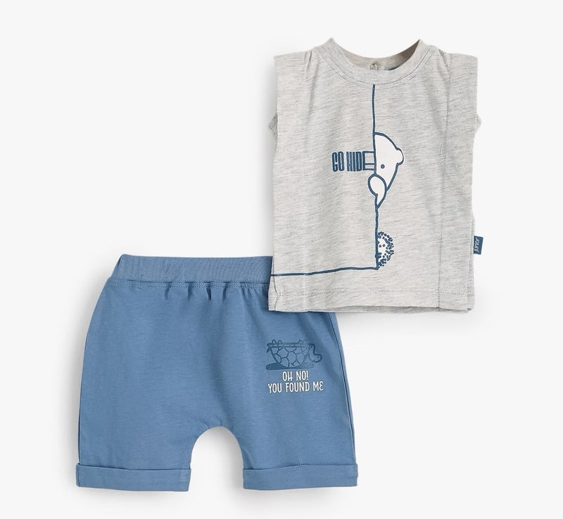 Junior Baby Boys 2-Piece T-Shirt and Shorts Set, Grey and Blue code 1246
