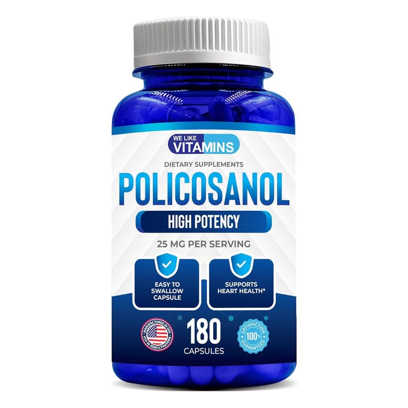 We Like Vitamins Policosanol 25mg 180 Capsules Policosanol Supplement Made from Natural Sugar Cane NonGMO and GlutenFree