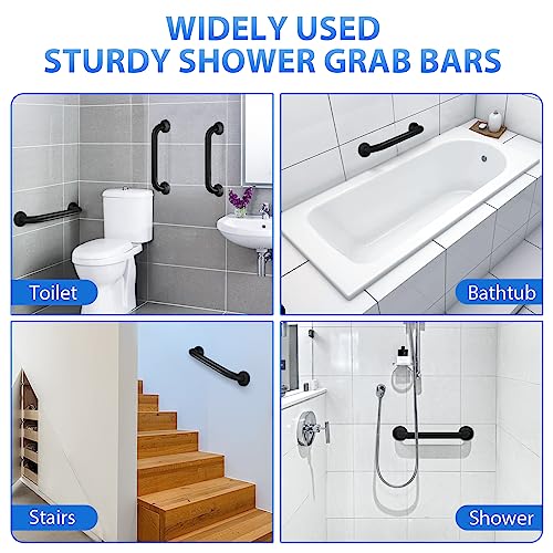 Gotega 2 Pack Shower Grab Bar, Stainless Steel Bathroom Grab Bar, Shower Handle, Bath Handle, Grab Bars for Handicap Elderly Seniors Bathroom Safety Grab Bar (12 Inch，Black) - Image 4