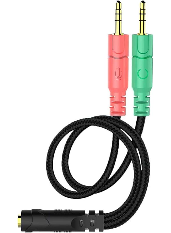 إنفيل كابل موزع سماعة الرأس والميكروفون للكمبيوتر الشخصي، محولات صوتية لمقبس سماعة الرأس 3.5 مم أنثى إلى 2 ذكر مزدوج 3.5 مم للكمبيوتر في وقت واحد، موزع Y - Image 1