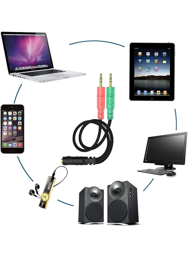 إنفيل كابل موزع سماعة الرأس والميكروفون للكمبيوتر الشخصي، محولات صوتية لمقبس سماعة الرأس 3.5 مم أنثى إلى 2 ذكر مزدوج 3.5 مم للكمبيوتر في وقت واحد، موزع Y - Image 3