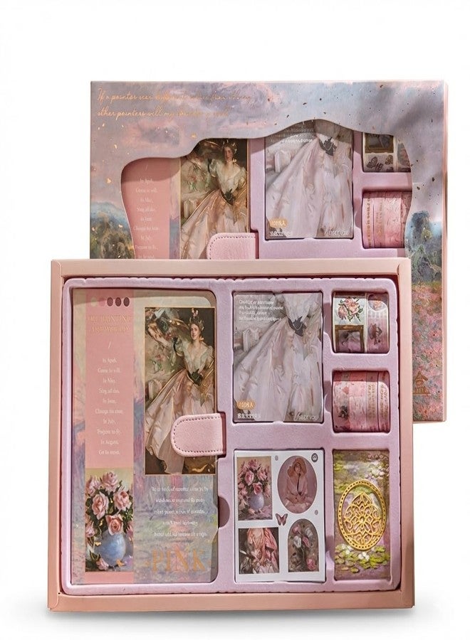 SID MAGIC Aesthetic Vintage Scrapbooking Kit – Pink Oil Painting Set with Washi Tape, Stickers, and Illustrated Diary - Image 1