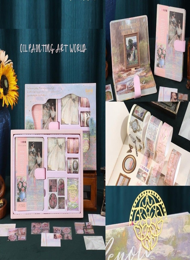 SID MAGIC Aesthetic Vintage Scrapbooking Kit – Pink Oil Painting Set with Washi Tape, Stickers, and Illustrated Diary - Image 2