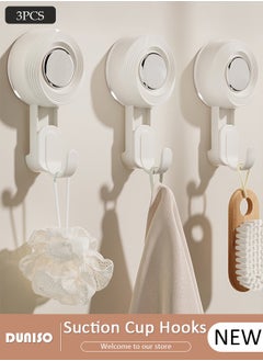 DUNISO 3 Pack Suction Cup Hooks, Powerful Vacuum Suction Hanger, Heavy Duty Shower Hooks, Removable Rotation Towel Rack, Waterproof No-Punch Wall Hook for Towel, Robe, Loofah, Reusable Hooks for Bathrooms,Kitchen,Glass,Tile,Mirror  - Image 1