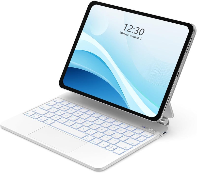 QPHWHFQ 【Arabic English】Magic Keyboard Case for iPad Air 13" M4/M3/M2 / iPad Pro 12.9" (6th/5th/4th/3rd), Keyboard Case with Magnetic Stand, LCD Display, Multi-Touch Trackpad, 7-Color Backlight, White - Image 1