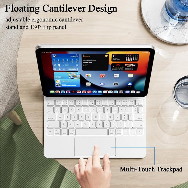 QPHWHFQ 【Arabic English】Magic Keyboard Case for iPad Air 13" M4/M3/M2 / iPad Pro 12.9" (6th/5th/4th/3rd), Keyboard Case with Magnetic Stand, LCD Display, Multi-Touch Trackpad, 7-Color Backlight, White - Image 3