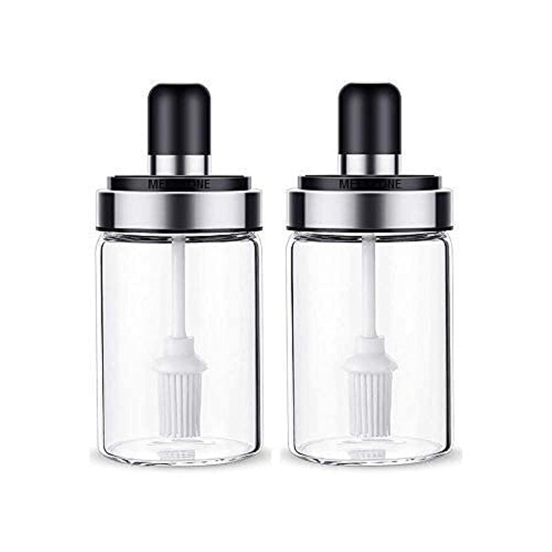 Meetzone 250 Ml Glass Oil Dispenser With Basting Brush Oil Ghee Containers For Kitchen Oil Brush For BBQ Pastry Grill Baking Kitchen Cooking 2 Ps Brush JarMulticolor