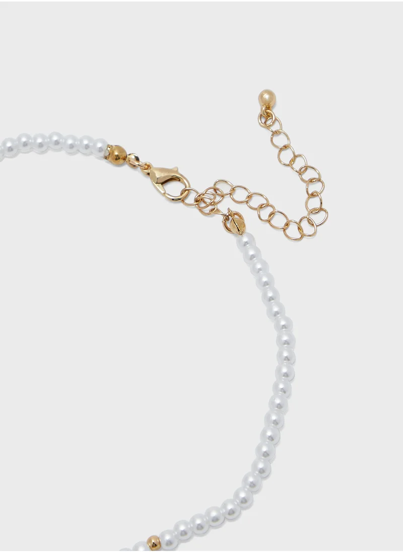 Ginger Heart Pearl Necklace & Stud Earrings Set