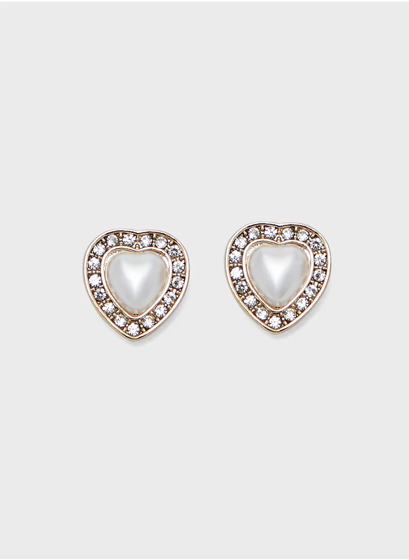 Ginger Heart Pearl Necklace & Stud Earrings Set