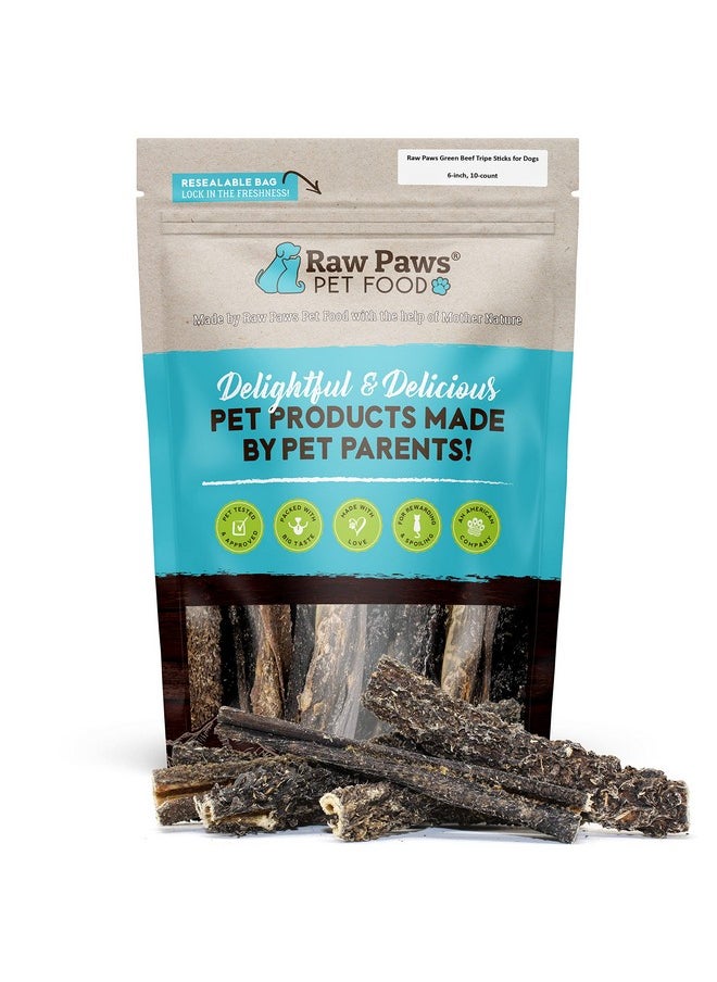Raw Paws - Green Beef Tripe Sticks For Dogs  6Inch, 10Pack  Packed In Usa  Dried Tripe Dog Treats From FreeRange, Cows No Added Antibiotics Or Hormones  Dehydrated Beef Green Tripe For Dogs - Image 1