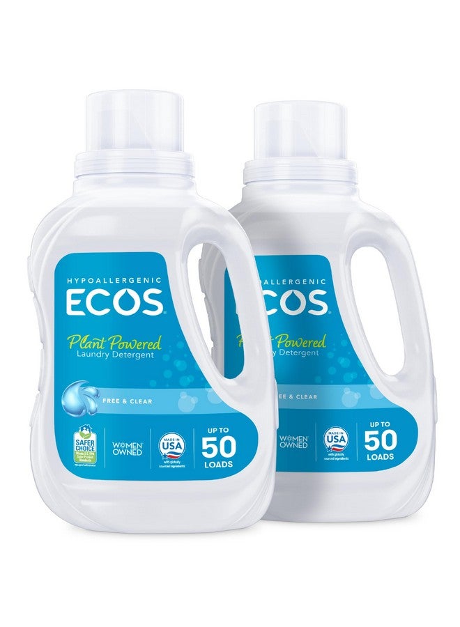 ECOS Laundry Detergent Liquid, 100 Loads - Dermatologist Tested Laundry Soap - Hypoallergenic, EPA Safer Choice Certified, Plant-Powered - Free & Clear, 50 Fl Oz (Pack of 2) - Image 1