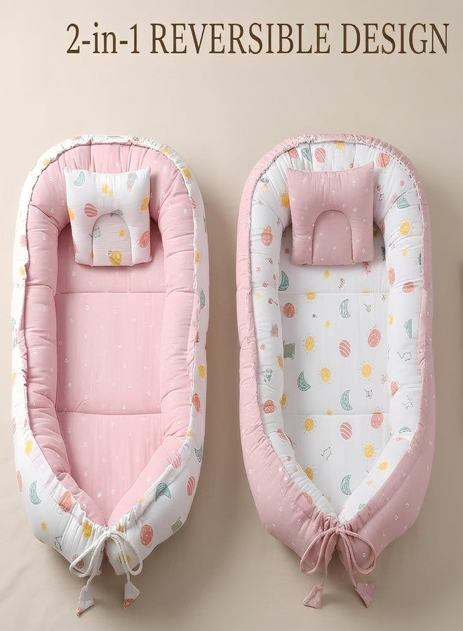 VOIDROP Baby Nest Bed for Newborn | 2-in-1 Reversible Infant Lounger | Portable Co-Sleeping Crib | Ice Cream & Olive Green Design | Soft Cotton Travel Bed for Boys & Girls | 0-12 Months (Pink) - Image 5
