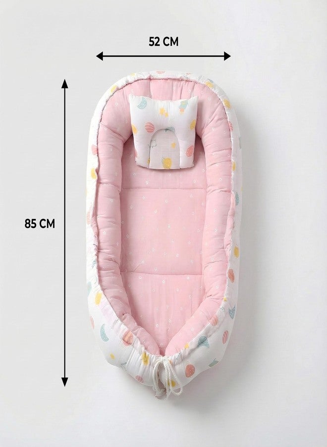 VOIDROP Baby Nest Bed for Newborn | 2-in-1 Reversible Infant Lounger | Portable Co-Sleeping Crib | Ice Cream & Olive Green Design | Soft Cotton Travel Bed for Boys & Girls | 0-12 Months (Pink) - Image 3