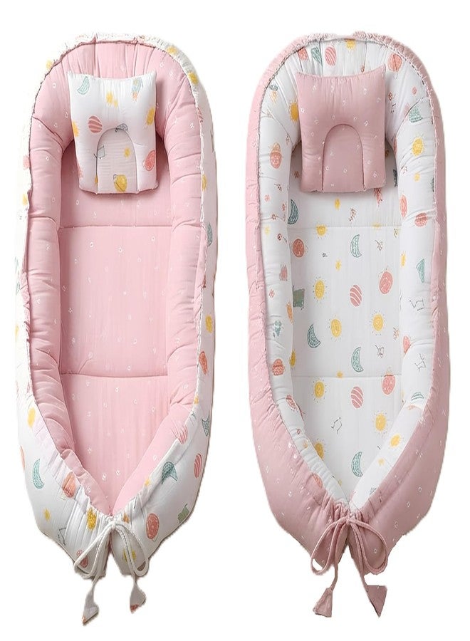VOIDROP Baby Nest Bed for Newborn | 2-in-1 Reversible Infant Lounger | Portable Co-Sleeping Crib | Ice Cream & Olive Green Design | Soft Cotton Travel Bed for Boys & Girls | 0-12 Months (Pink) - Image 1