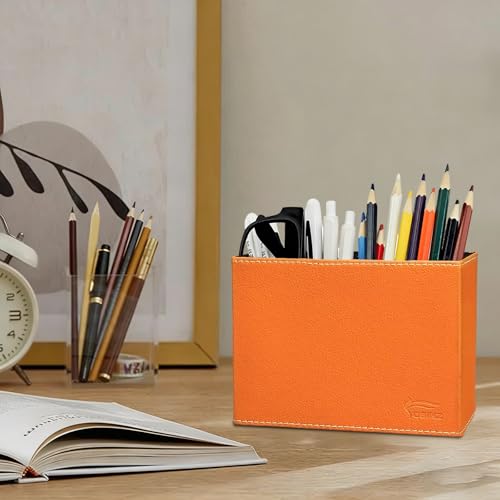 Fosinz Pen Pencil Holder Cup Container PU Leather Desk Organizer Stand Decor Brush Scissor Decoration Office Home School - Image 3