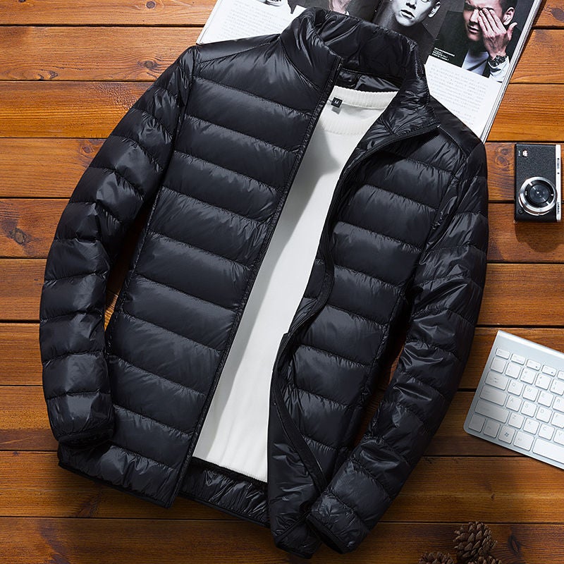 Autumn Winter Light Down Cotton Jacket for Couples Black [Collar]] 