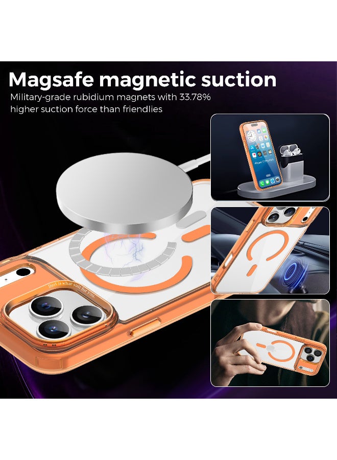 X-level Magnetic Case for iPhone 17 Pro 6.3-Inch Compatible with MagSafe, Shockproof Phone Bumper Cover, Anti-Scratch Clear Orange Back (Clear Orange) - Image 3