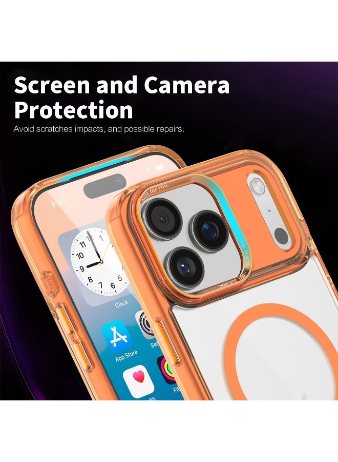 X-level Magnetic Case for iPhone 17 Pro 6.3-Inch Compatible with MagSafe, Shockproof Phone Bumper Cover, Anti-Scratch Clear Orange Back (Clear Orange) - Image 5