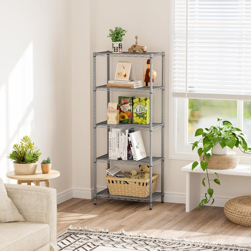SINGAYE Storage Rack Silver 5-Tier Mesh Shelving Unit Storage Shelves Metal for Pantry Closet Kitchen Laundry 14" D x 23.6" W x 59.1" - Image 1
