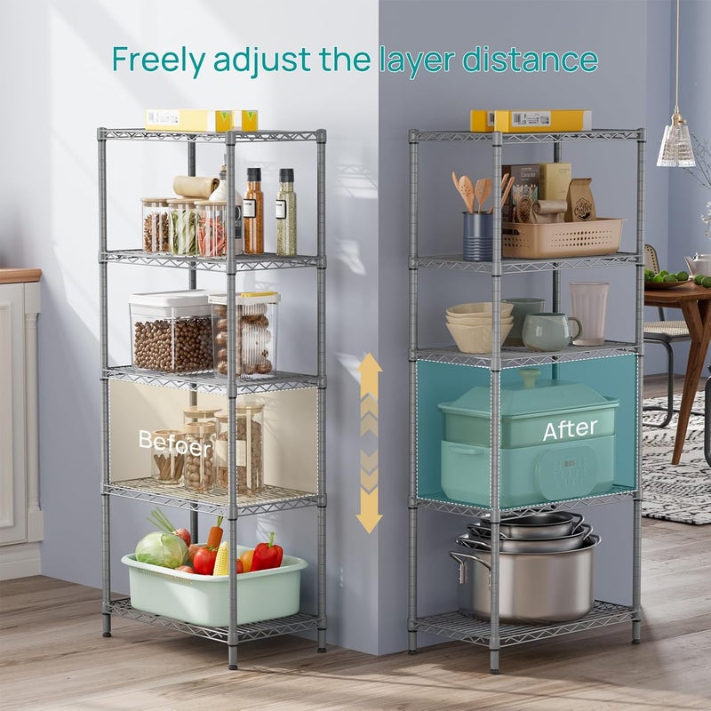 SINGAYE Storage Rack Silver 5-Tier Mesh Shelving Unit Storage Shelves Metal for Pantry Closet Kitchen Laundry 14" D x 23.6" W x 59.1" - Image 2