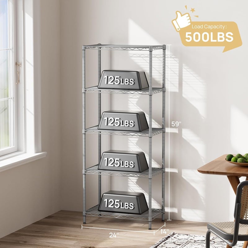 SINGAYE Storage Rack Silver 5-Tier Mesh Shelving Unit Storage Shelves Metal for Pantry Closet Kitchen Laundry 14" D x 23.6" W x 59.1" - Image 3