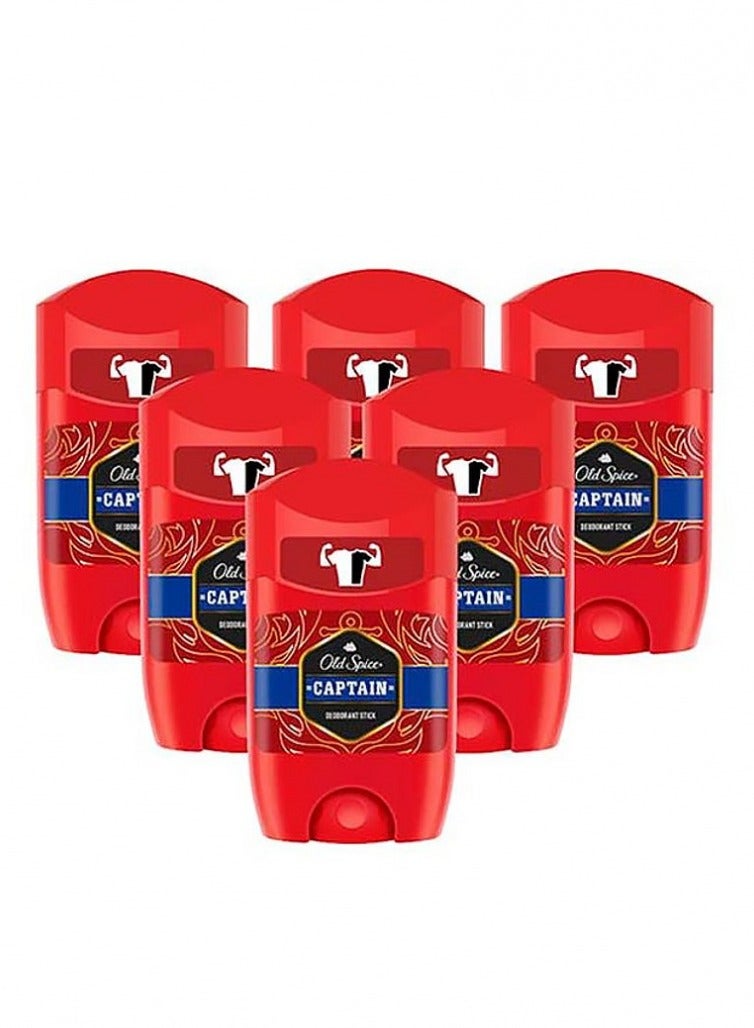 Old Spice Pack Of 6 Captain Deodorant Stick For Men 50ml - Image 1