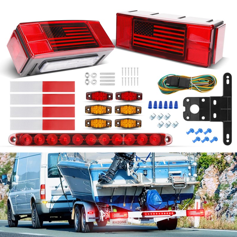 RVZONE LED Trailer Lights Kit for Utility IP68 Waterproof Boat Trailer Lights and Wiring Kit wLicense Plate Lights Brake Lighting Marker Lighting for Boat Truck RV