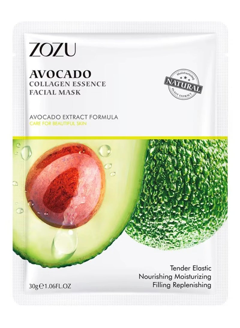 Zozu 10 Pack Avocado Collagen Essence Facial Mask Set Nourishing Moisturizing Filling Replenishing Repairing Skincare Face Mask Sheet for Women and Men Hydrating Skin care Facial Sheet Masks with Avocado Extract  - Image 2