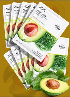 Zozu 10 Pack Avocado Collagen Essence Facial Mask Set Nourishing Moisturizing Filling Replenishing Repairing Skincare Face Mask Sheet for Women and Men Hydrating Skin care Facial Sheet Masks with Avocado Extract  - Image 1